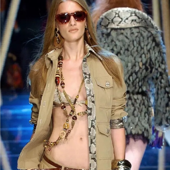 DOLCE & GABBANA RUNWAY COTTON & SNAKESKIN BELTED JACKET EUC SAFARI STYLE SZ S 38 - Picture 4 of 17